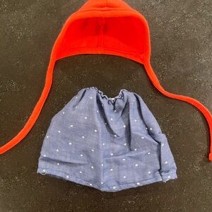 Hazel Village blue and white polka dot skirt with red bonnet NWOT